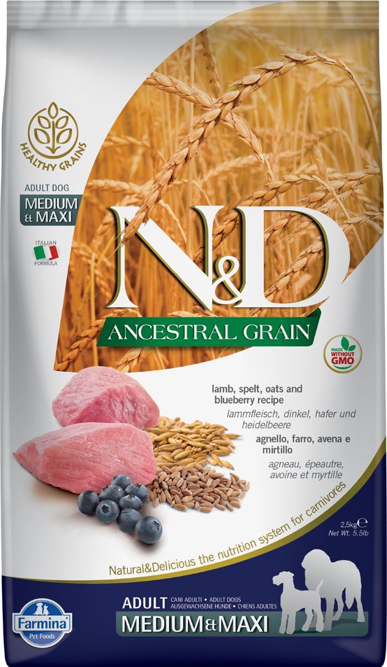 Farmina N&D Ancestral Grain Adult Medium & Maxi mit Lamm & Heidelbeere - Sparpaket: 2 x 12 kg