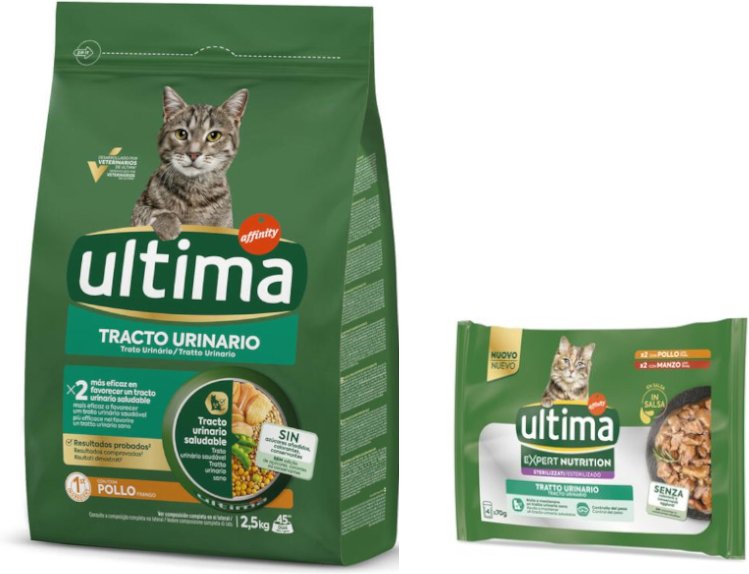 2,5 kg Ultima Trockenfutter + passendes Nassfutter gratis! - Urinary Tract Huhn + 4 x 70 g Expert Nutrition Urinary Huh...