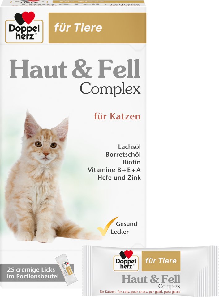 Thumbnail - Doppelherz Haut & Fell Complex für Katzen - 50 x 10 g