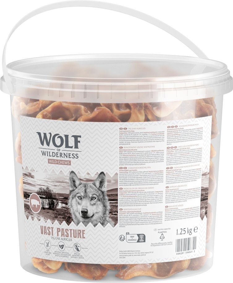 Wolf of Wilderness Schweineohrmuscheln "Vast Pasture" - 1,25 kg (Aufbewahrungsbox)