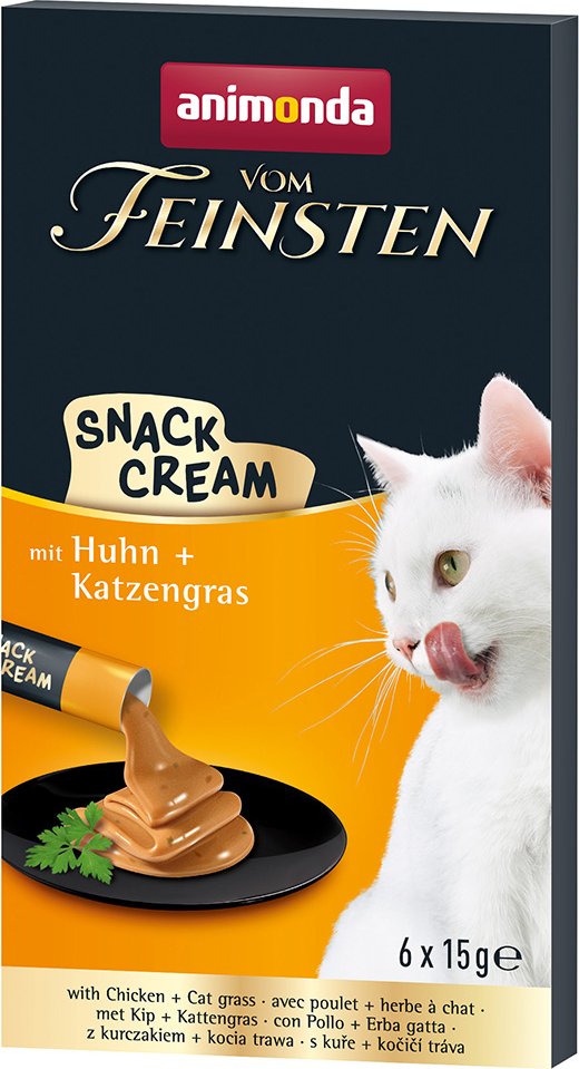 animonda Vom Feinsten Adult Snack-Cream - Sparpaket 24 x 15 g mit Huhn + Katzengras