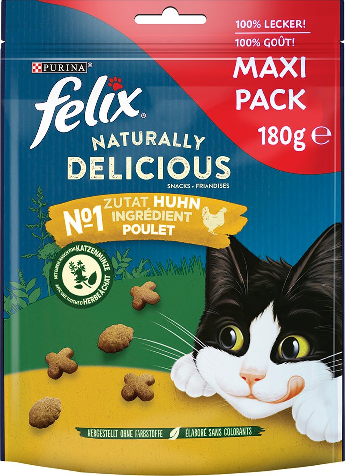 Felix Naturally Delicious - Sparpaket Huhn & Katzenminze (3 x 180 g)