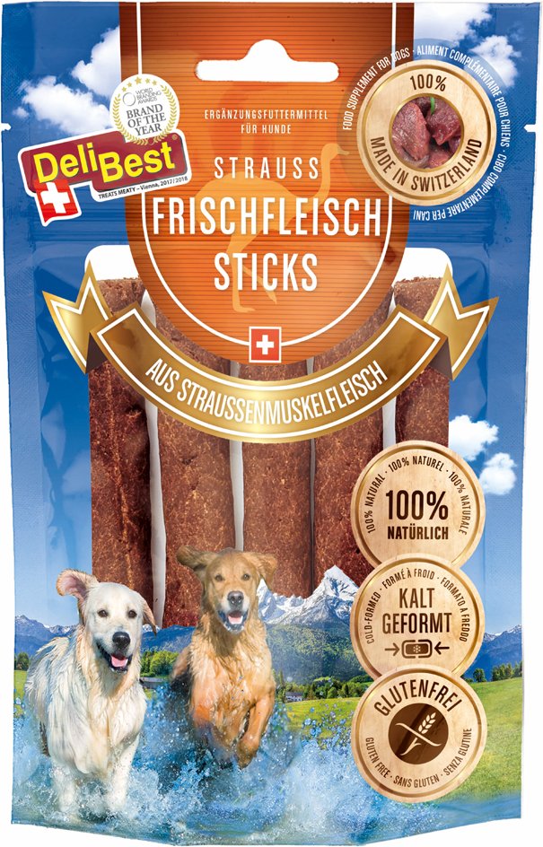 DeliBest Straußen Frischfleischsticks - Sparpaket: 20 x 10 cm