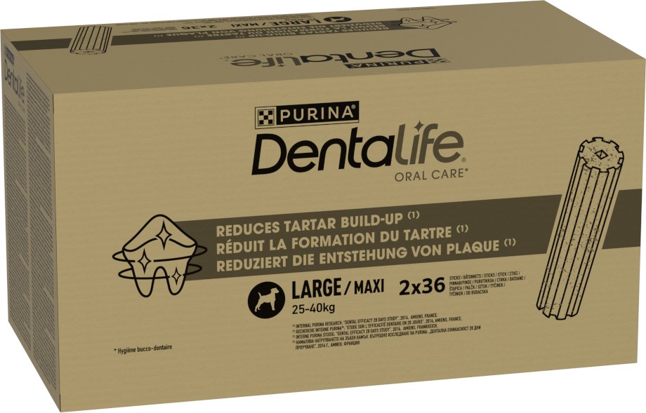 PURINA Dentalife Tägliche Zahnpflege-Snacks für große Hunde (25-40 kg) - 72 Sticks (24 x 106 g)