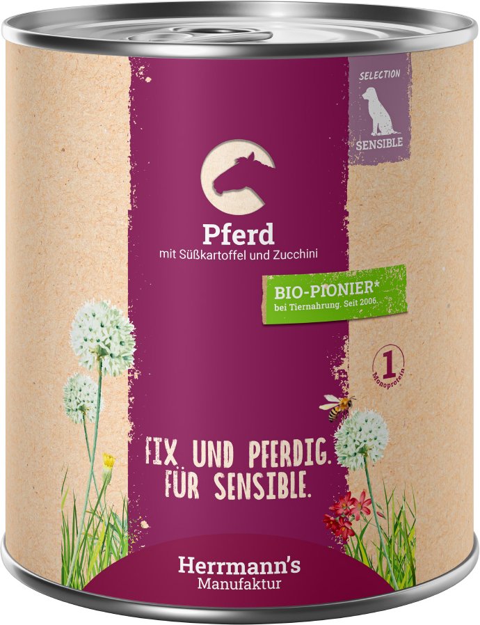 Herrmann´s Bio-Menü / Menü Sensitive 6 x 800 g - Pferd mit Bio-Süßkartoffel und Bio-Zucchini