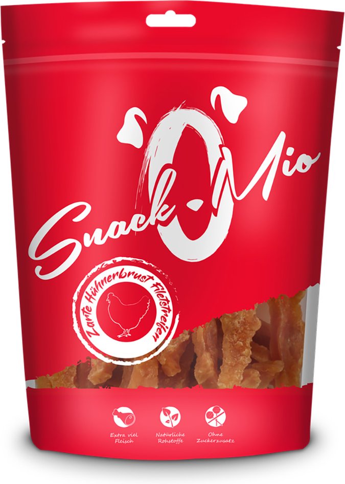 SnackOMio Zarte Hühnerbrust Filetstreifen - Sparpaket: 4 x ca. 70 g