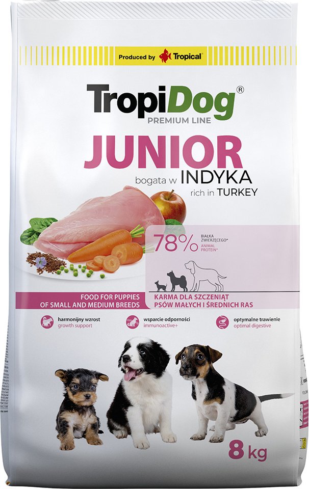 Tropidog Premium Junior Small & Medium Truthahn & Reis - Sparpaket: 2 x 8 kg