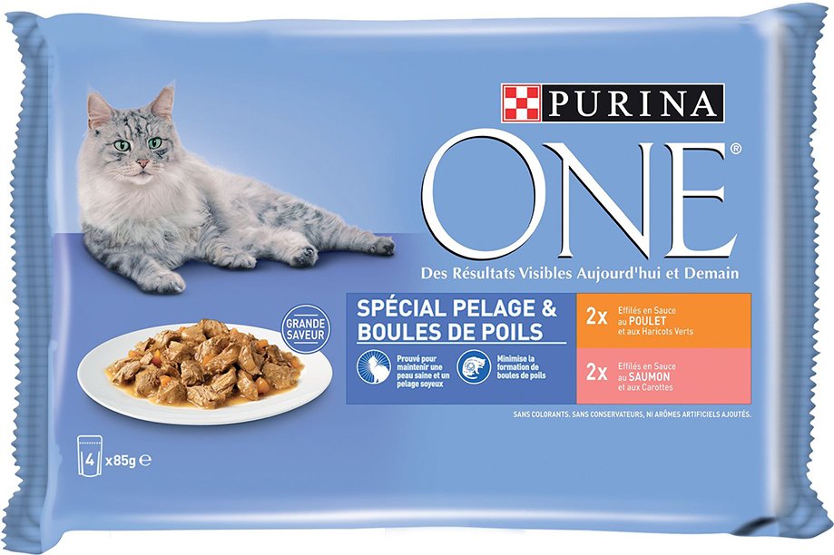 Sparpaket PURINA ONE 12 x 85 g - Coat & Hairball Huhn und Lachs