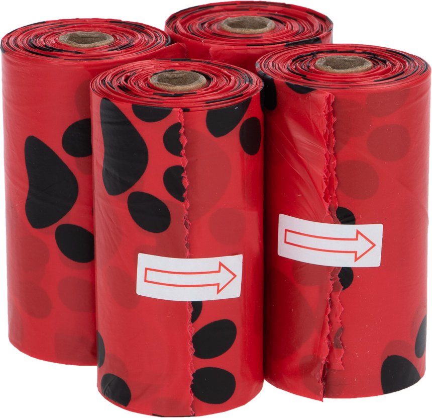 Hundekotbeutel mit Duft - 4 Rollen à 15 Beutel rot, Rose (60 Beutel)