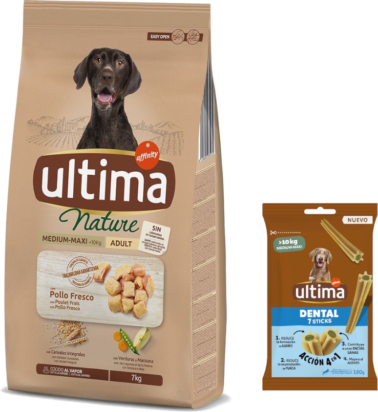 Ultima Trockenfutter + 180 g Dental Sticks Medium / Maxi gratis! - Nature Medium / Maxi Huhn 7 kg