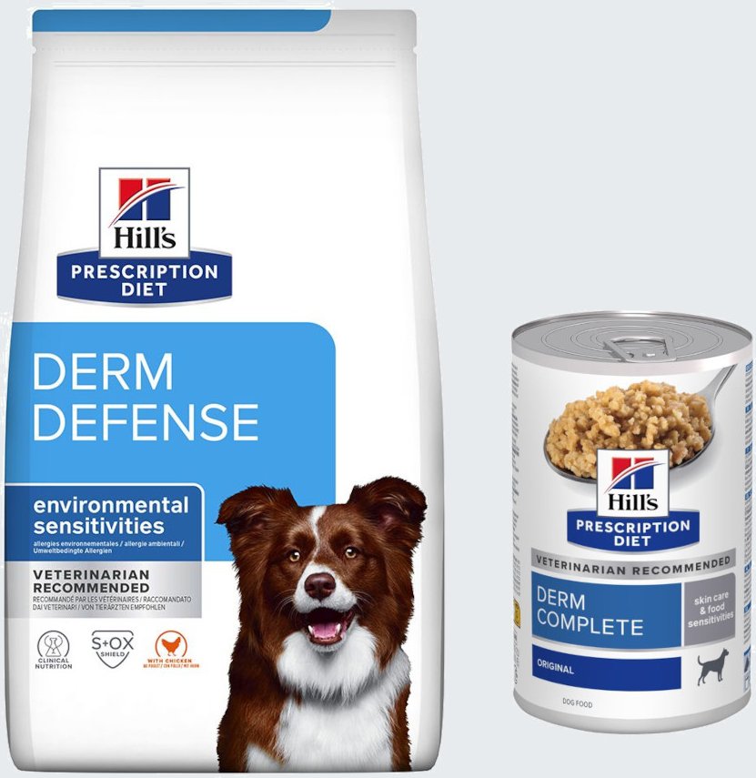 12 kg Hill's Prescription Diet + 3 x 370 g Derm Complete Nassfutter gratis! - Derm Defense mit Huhn