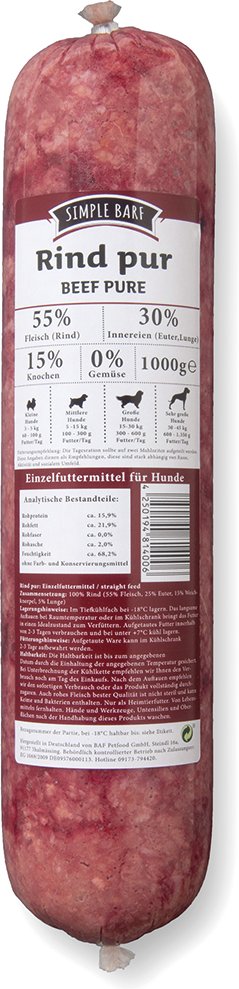 SIMPLE BARF Rind pur - 26 x 1000 g