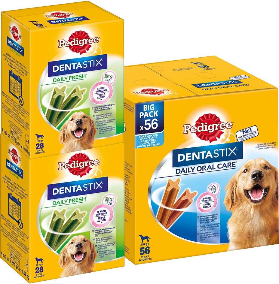 112 x Pedigree Dentastix Tägliche Zahnpflege/ Fresh Tägliche Frische - Dentastix x 56 + Dentastix Fresh x 56 - für große...