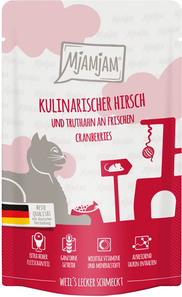 MjAMjAM Quetschie 12 x 125 g - kulinarischer Hirsch und Truthahn an frischen Cranberries