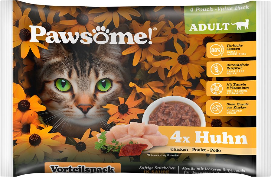 Pawsome Adult Cat 4 x 85 g - Huhn