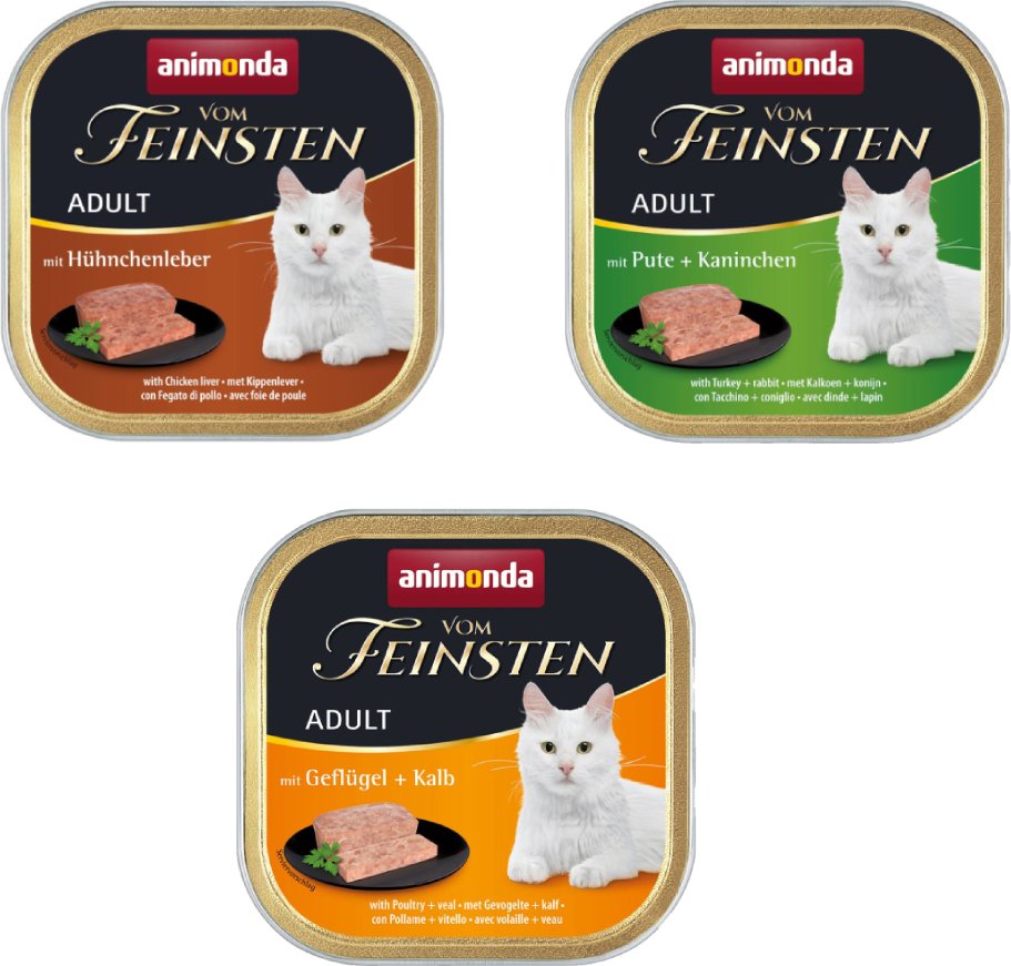 Kombi-Paket animonda vom Feinsten Adult 36 x 100 g - 12 x Geflügel & Kalb / 12 x Pute & Kaninchen / 12 x Hühnchenleber