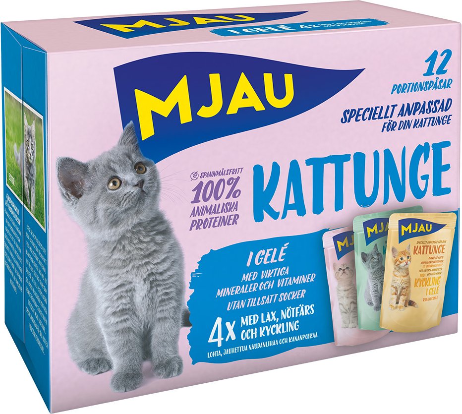 Mjau Kitten Pouch 12 x 85 g - Mixpaket Menü (3 Sorten)