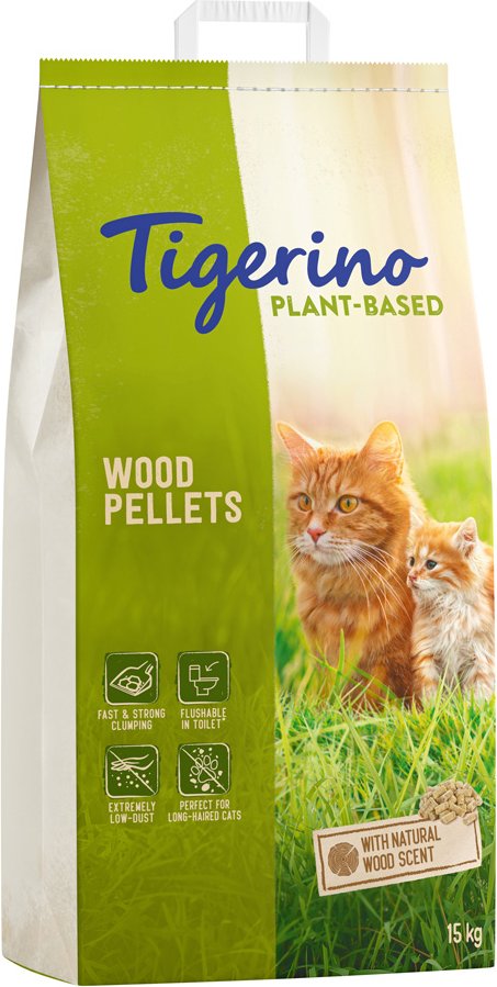 Tigerino Plant-Based Holz-Pellets Katzenstreu - Natürlicher Holzduft, parfümfrei - 30 l (15 kg)
