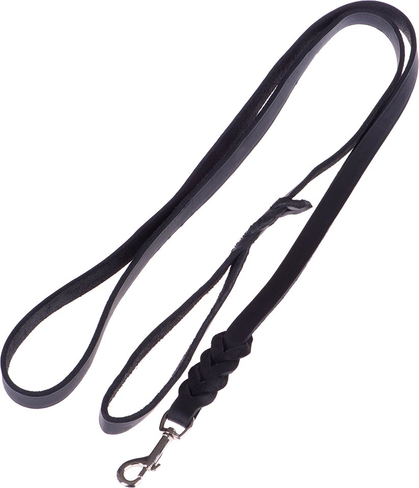 Heim Lederleine mit eingeflochtenem Karabiner, schwarz - 200 cm lang, 18 mm breit