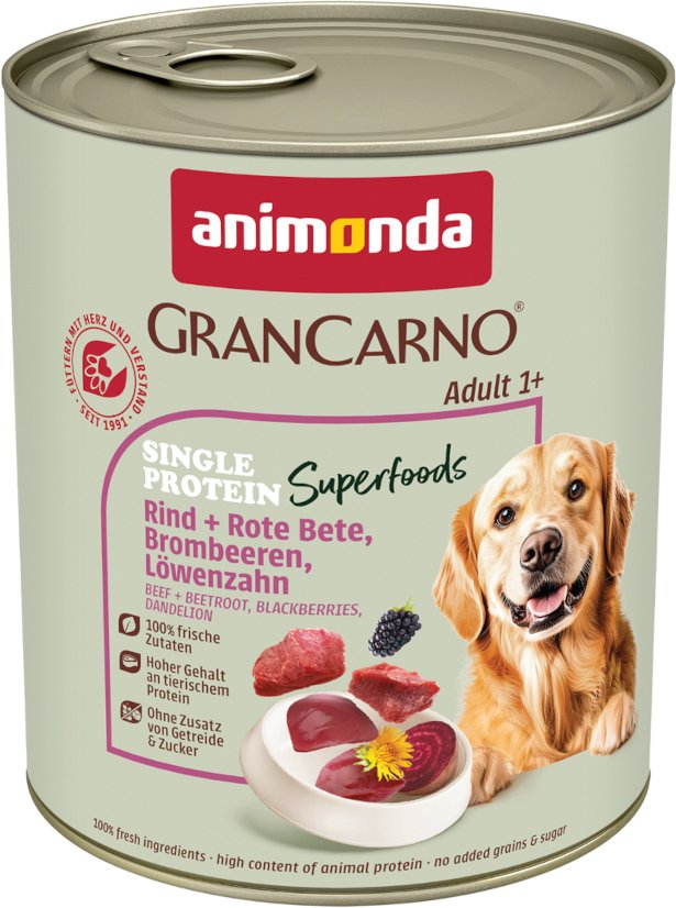 Sparpaket animonda GranCarno Adult Superfoods 24 x 800 g - Rind + Rote Bete, Brombeeren, Löwenzahn