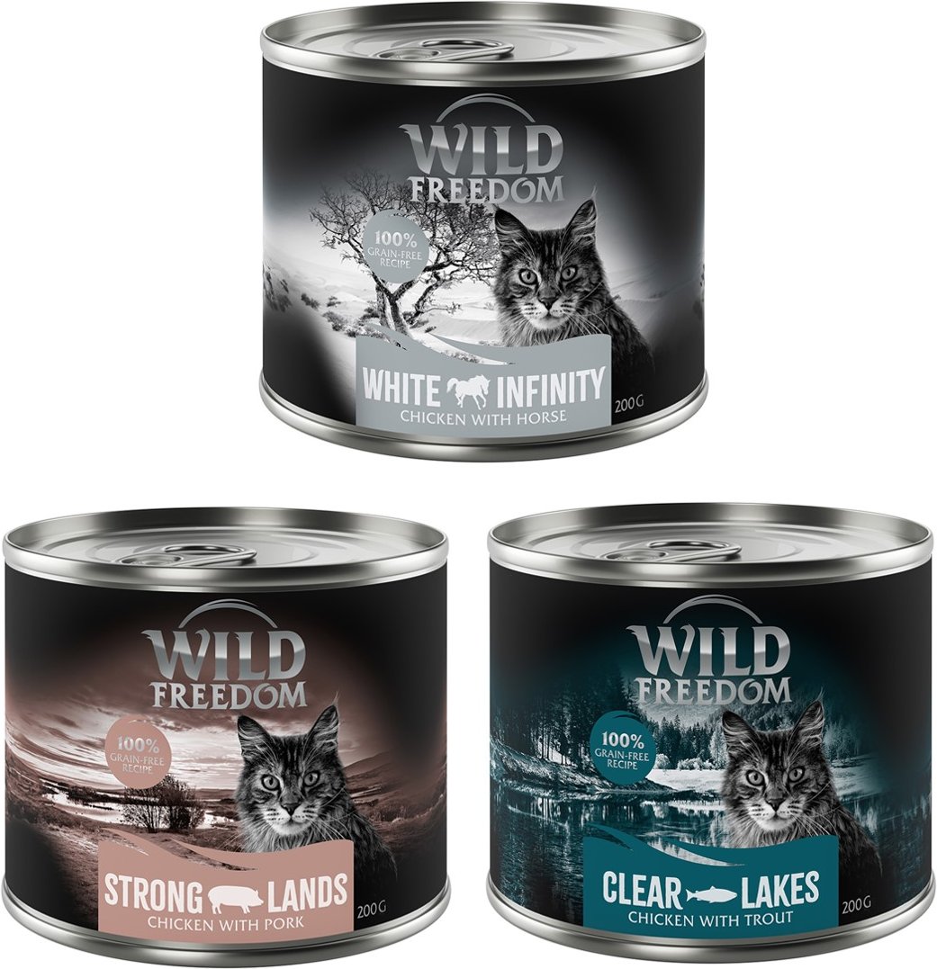 Wild Freedom Adult 6 x 200 g - getreidefreie Rezeptur - Mixpaket 3 (Forelle, Schwein, Pferd)