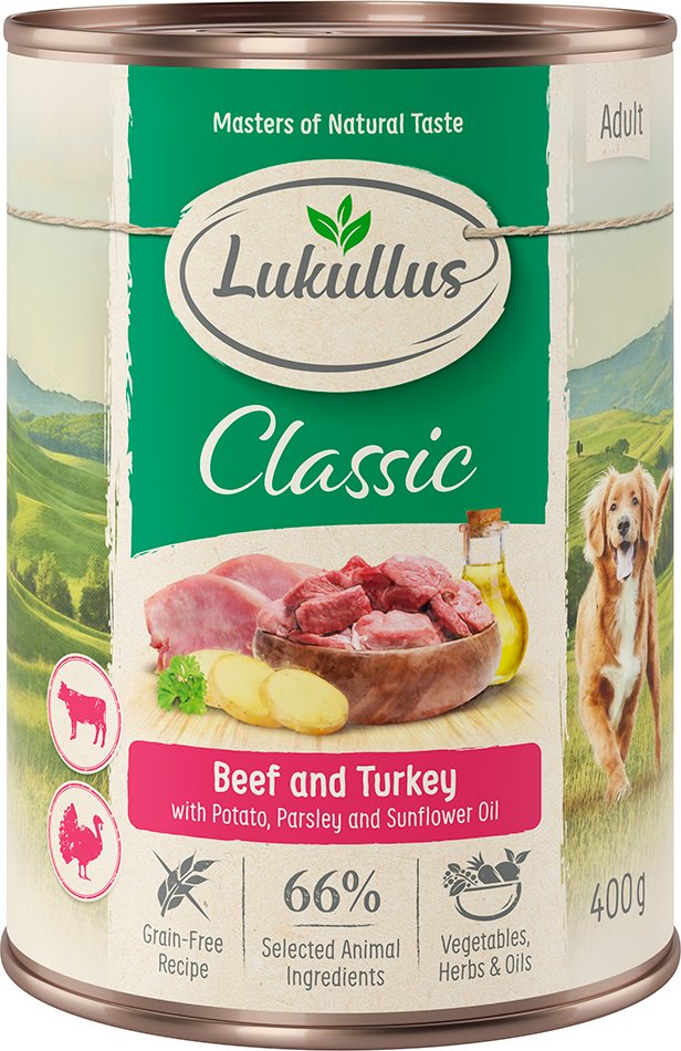 Sparpaket Lukullus Naturkost 24 x 400 g - Adult Rind & Truthahn (getreidefrei)