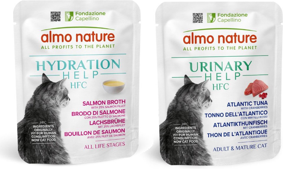 Thumbnail - 6 x 50 g Almo Nature HFC Hydration Help + 6 x 50 g Urinary Help zum Sonderpreis! - Lachsbrühe mit Lachsfilet + Atlatikt...