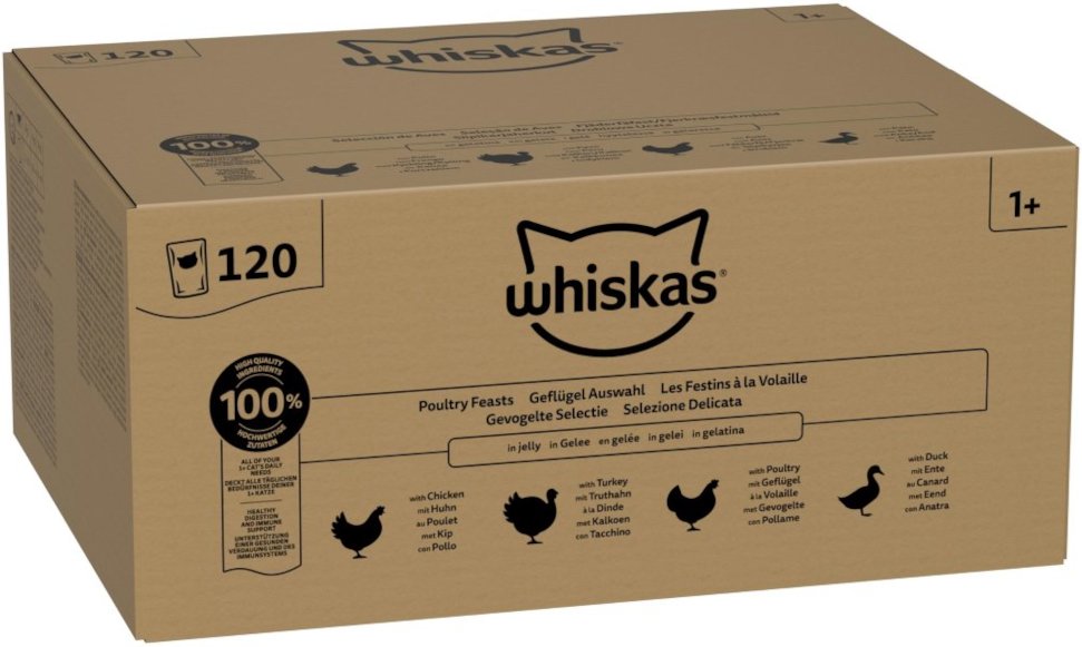 Whiskas Adult Beutel Geflügel Auswahl in Gelee 120 x 85 g - Geflügel Auswahl in Gelee