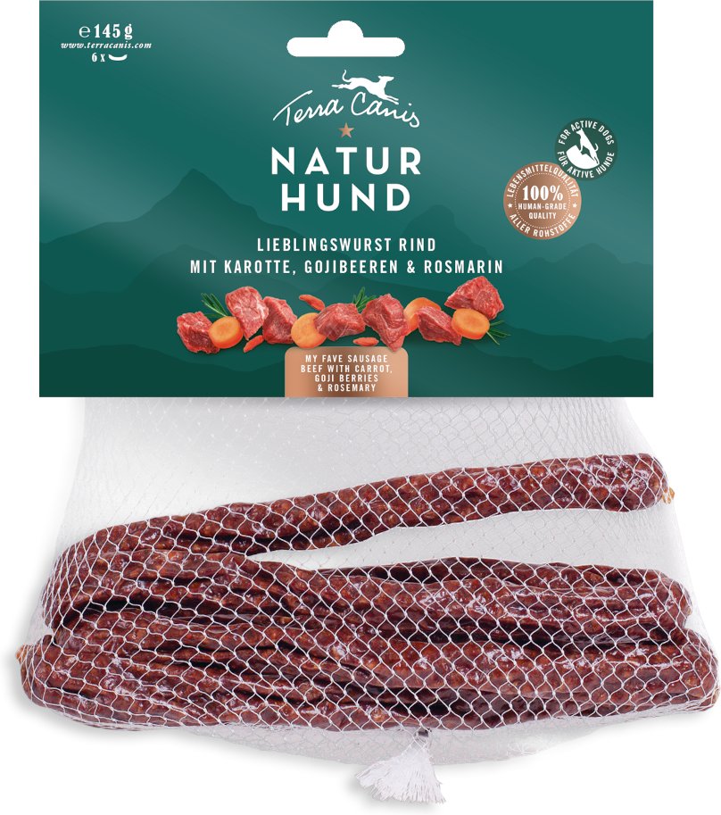 Terra Canis Naturhund Lieblingswurst - Sparpaket: Rind mit Karotte (3 x 145 g)