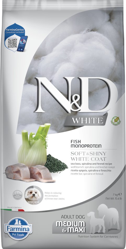 Farmina N&D Dog Adult Medium/Maxi White Wolfsbarsch, Fenchel & Spirulina - 7 kg