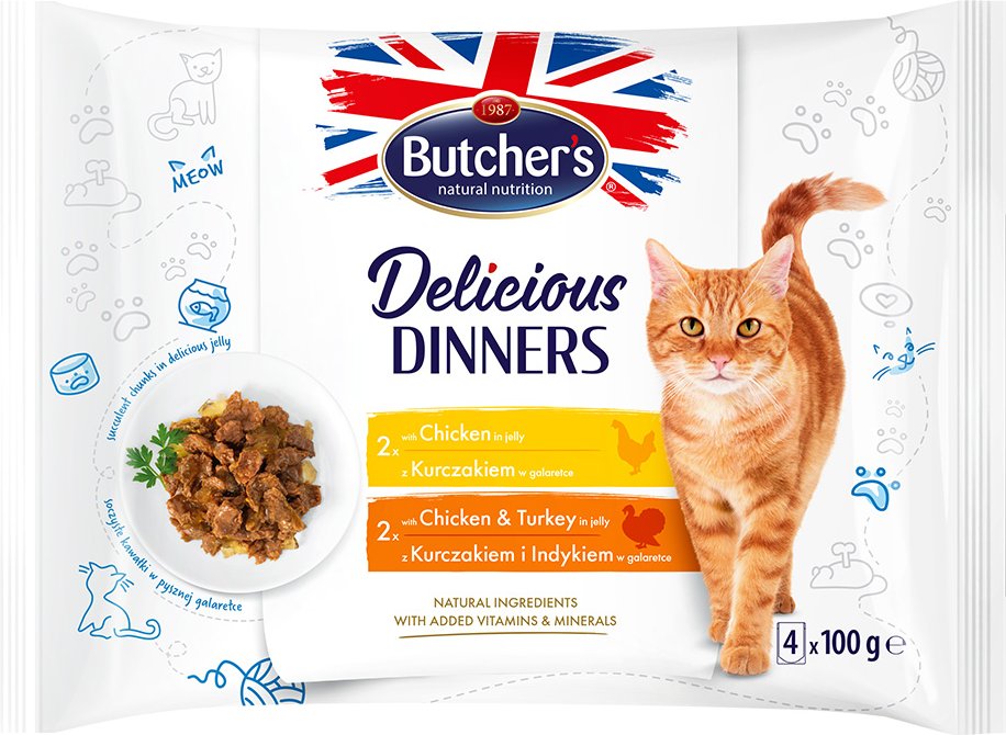 Butcher's Delicious Dinners Katze 32 x 100 g - Mix: Huhn, Huhn & Truthahn