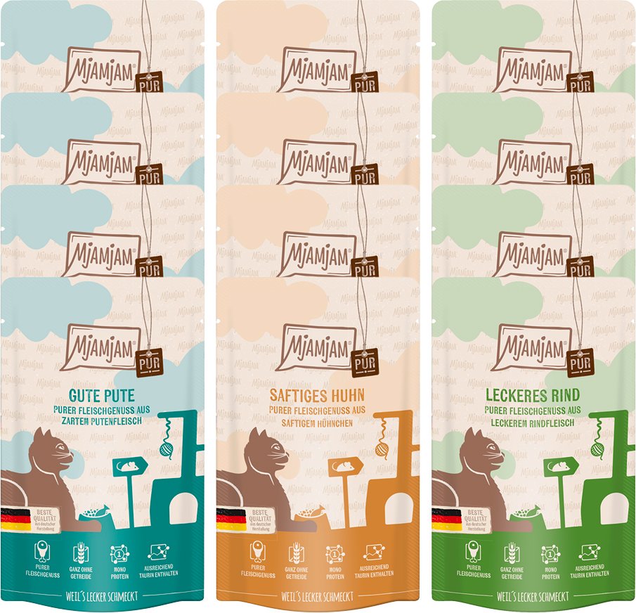 Probierpaket MjAMjAM purer Fleischgenuss 12 x 125 g - Mixpaket (3 Sorten)