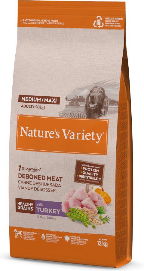 2 kg gratis! 12 kg Nature's Variety Medium/Maxi Trockenfutter - Healthy Grains Adult Truthahn
