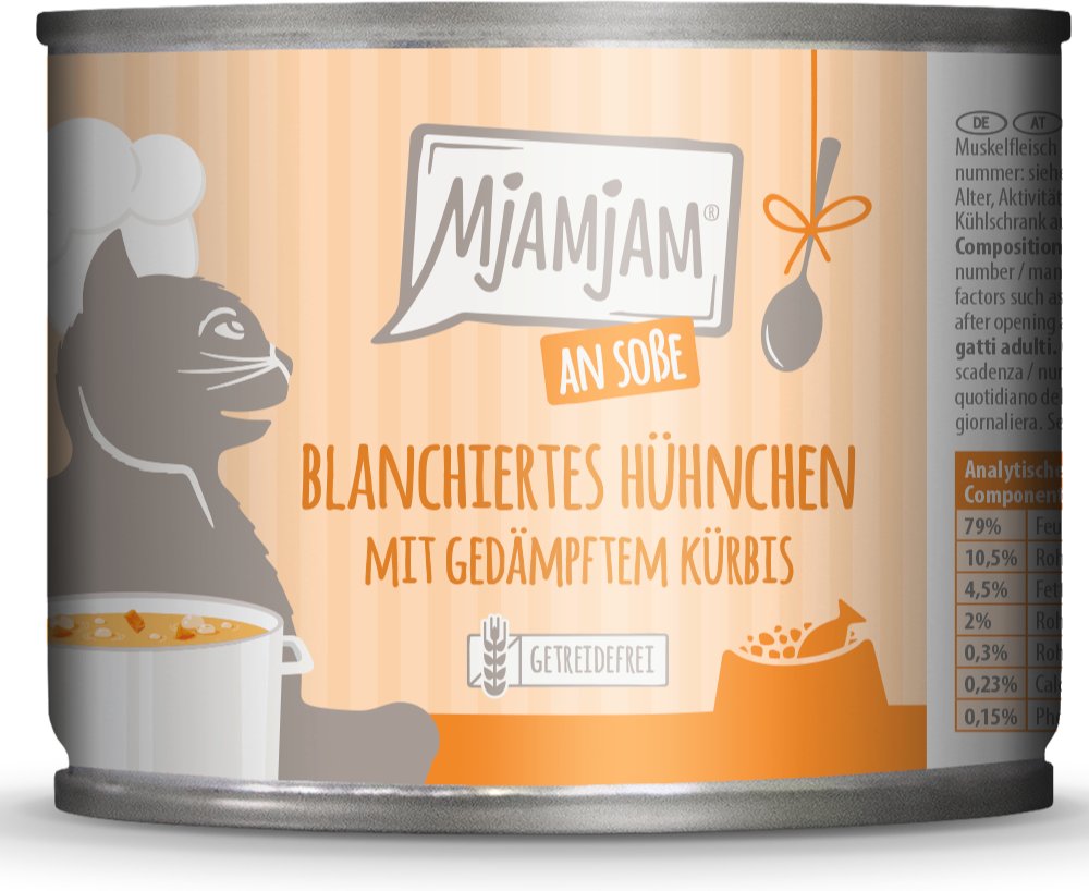 Thumbnail - MjAMjAM an Soße 6 x 185 g - blanchiertes Hühnchen mit gedämpftem Kürbis