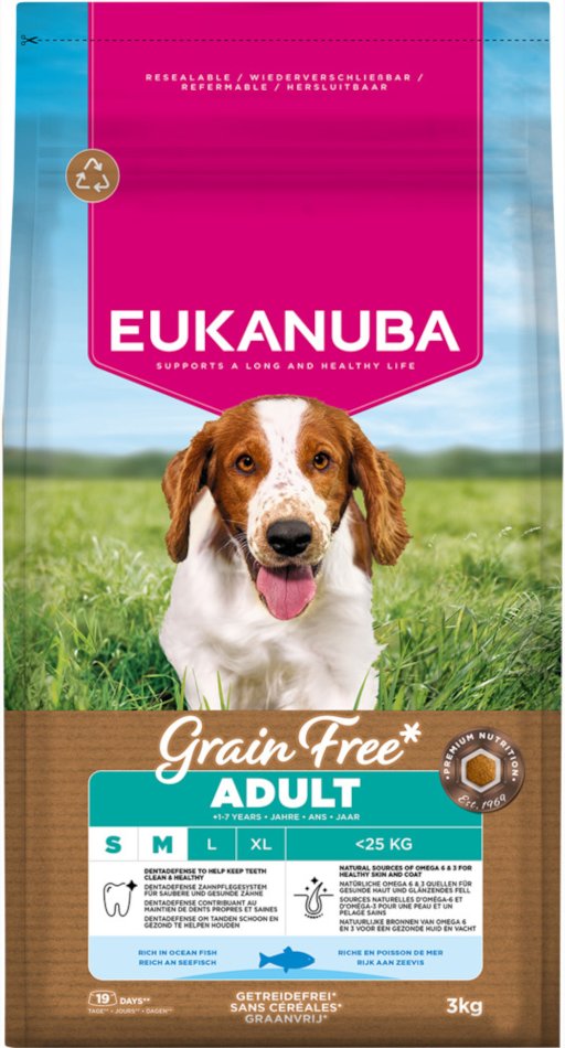 Eukanuba Grain Free Adult Small & Medium mit Seefisch - 3 kg