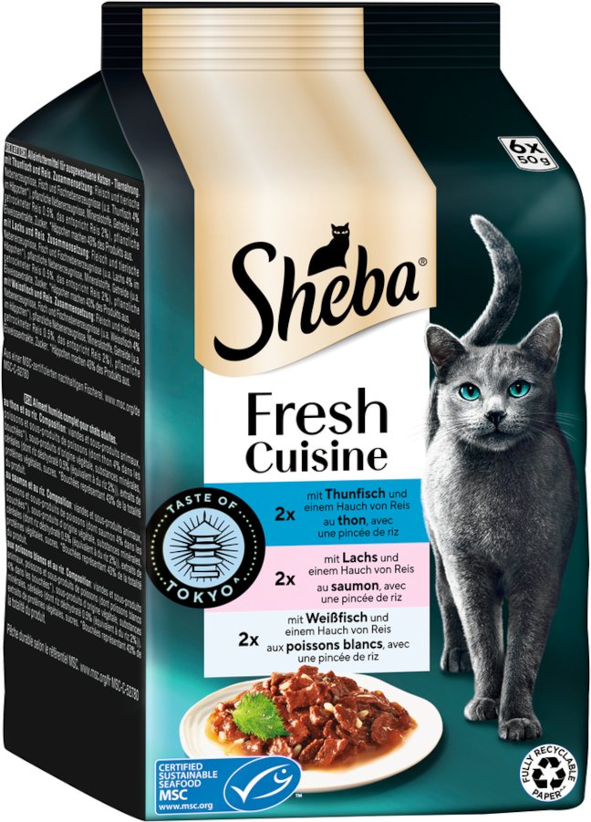 Sheba Fresh Cuisine Taste of Tokyo 6 x 50 g - Thunfisch, Lachs & Weißfisch in Sauce
