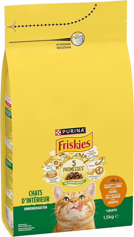 PURINA FRISKIES Indoor Katze mit Huhn, Truthahn und Gemüse - 1,5 kg
