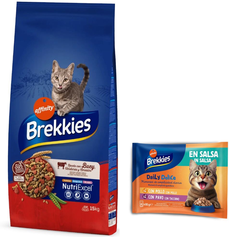 15 kg Brekkies Trockenfutter + 4 x 85 g Daily Delice mit Huhn & Truthahn gratis! - Rind