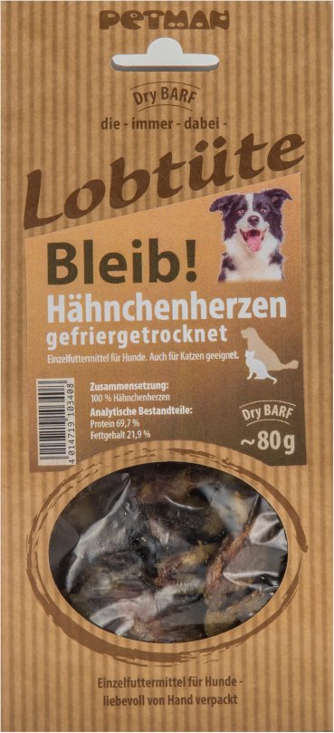 Thumbnail - Petman Lobtüte Bleib! Hähnchenherzen - Sparpaket: 10 x 80 g