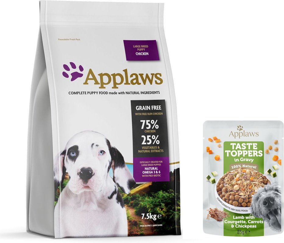 7,5 kg / 15 kg Applaws Trockenfutter + 85 g Taste Topper Lamm gratis! - 7,5 kg Puppy Huhn Große Rassen