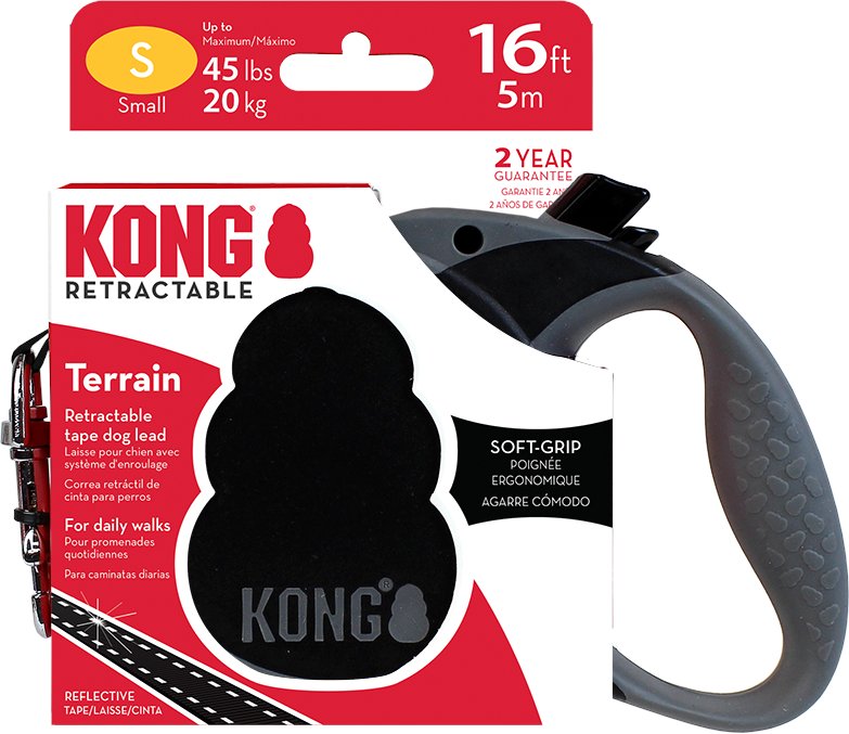 KONG Terrain Einziehbare Leine Schwarz - Größe S: bis 20 kg, Gurt-Länge ca. 5 m
