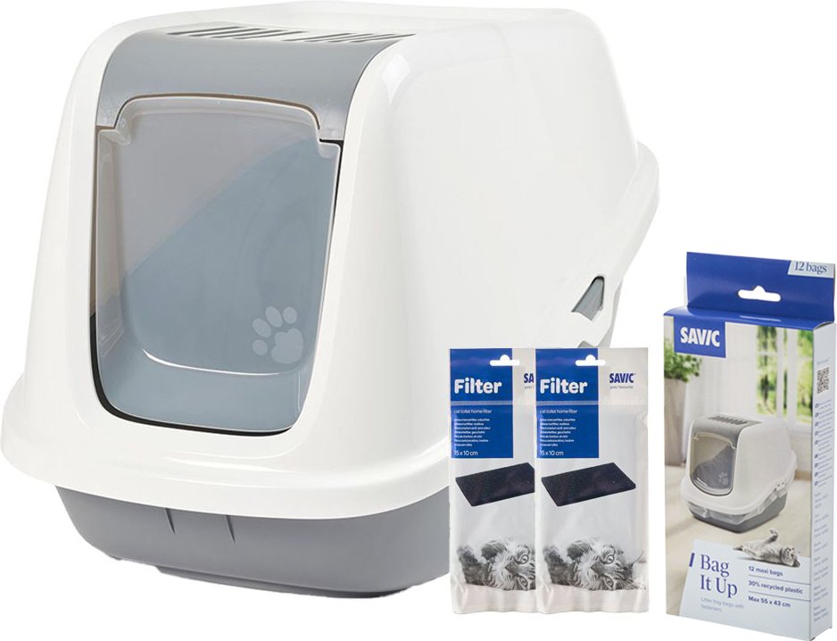 Thumbnail - Savic Katzentoilette Nestor - Starterset: Toilette grau/weiß + 2 Filter + 12 Bag it up