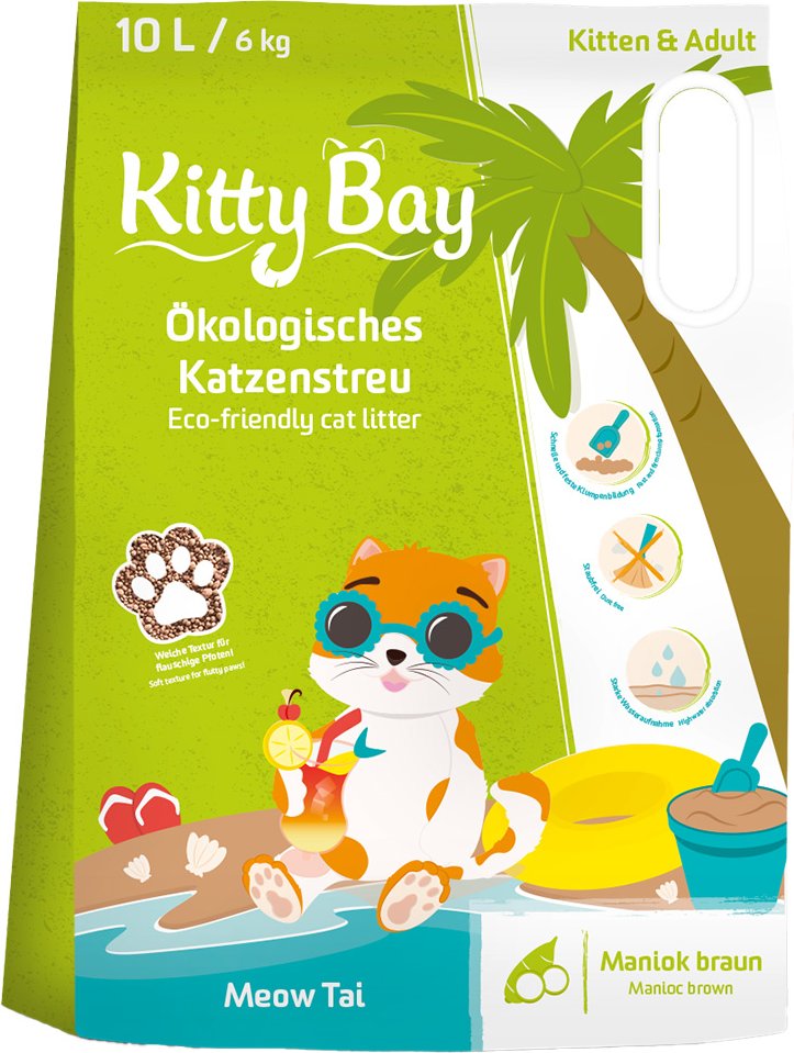 KittyBay Ökologisches Katzenstreu Meow Tai Brauner Maniok - 10 l (6 kg)
