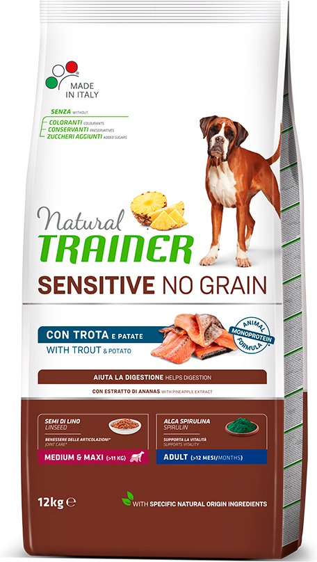 Natural Trainer Sensitive No Grain Adult Med/Maxi mit Forelle & Kartoffeln - 12 kg