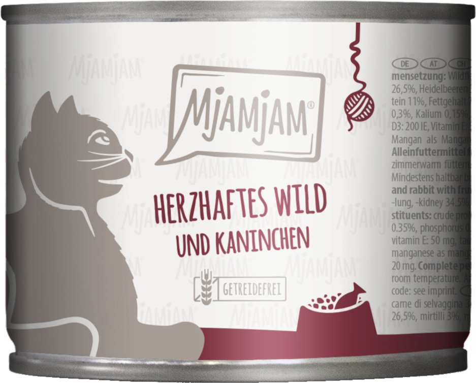 Sparpaket MjAMjAM 24 x 200 g - herzhaftes Wild & Kaninchen an fruchtigen Heidelbeeren