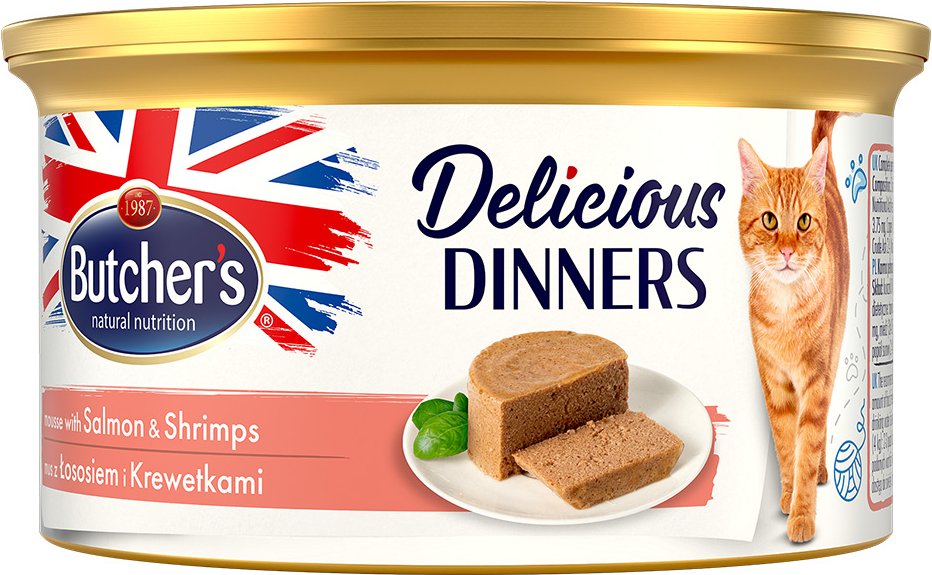 Sparpaket Butcher's Delicious Dinners Katze 48 x 85 g - Lachs & Garnelen