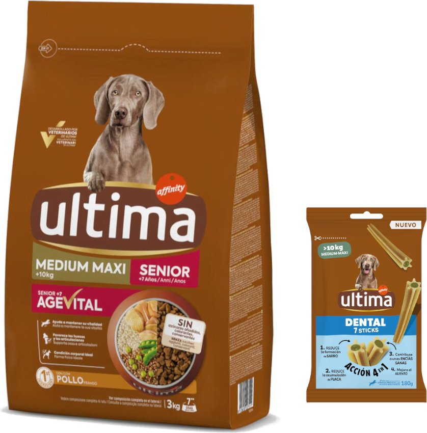 Ultima Trockenfutter + 180 g Dental Sticks Medium / Maxi gratis! - Medium / Maxi Senior Huhn 3kg