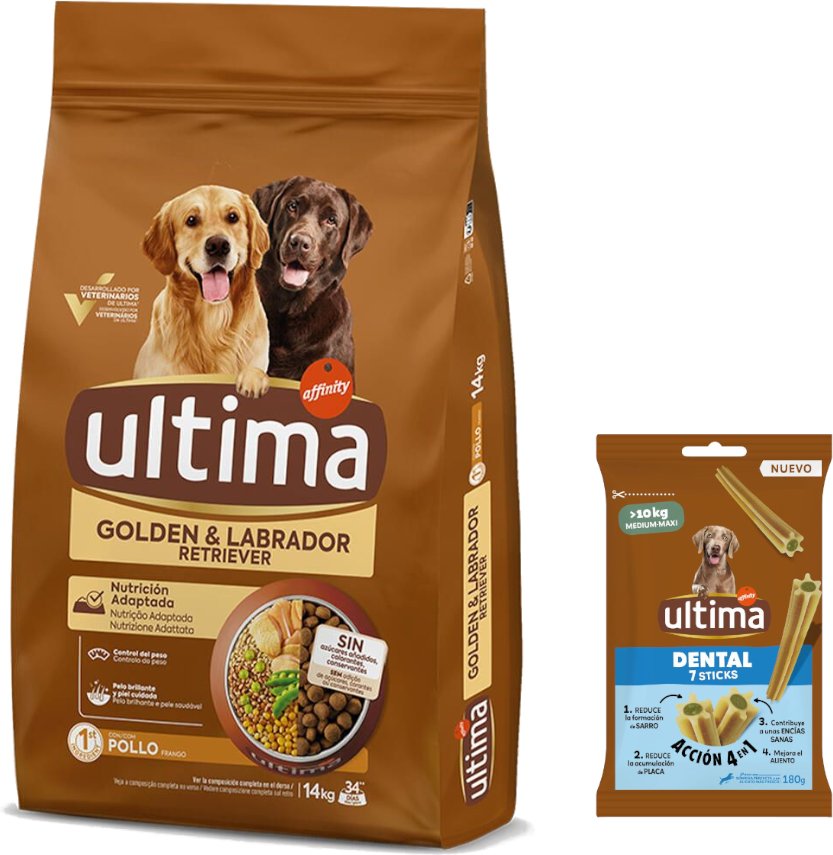 Ultima Hundefutter + 180 g Dental Sticks Medium / Maxi gratis! - Golden & Labrador Retriever Huhn 14 kg