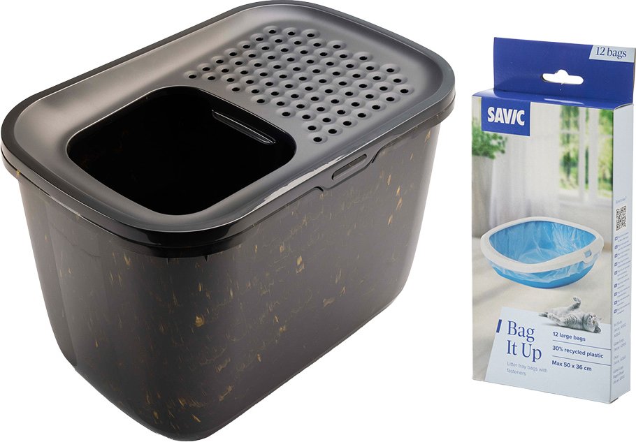 Savic Katzentoilette Hop In Marble Starterset: Toilette Marble schwarz/gold + 6 Bag it up