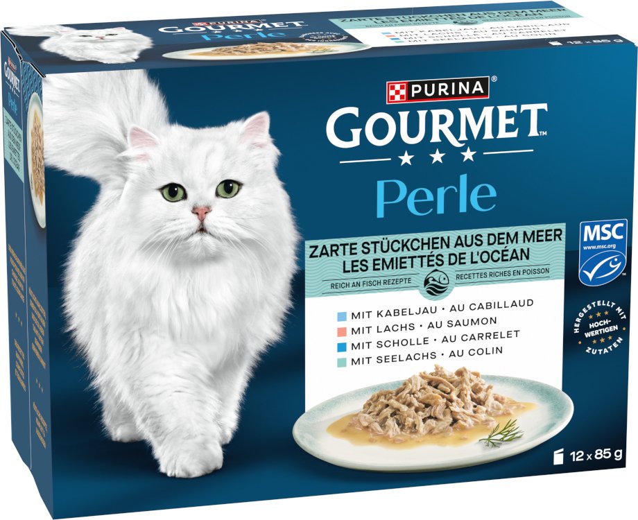 Gourmet Perle Gemischte Auswahl 12 x 85 g - zarte Stückchen aus dem Meer in Sauce (4 Sorten)